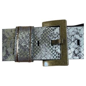 Nine West Bronze Leather and Wide Elastic Stretch Belt Brass Buckle L/XL